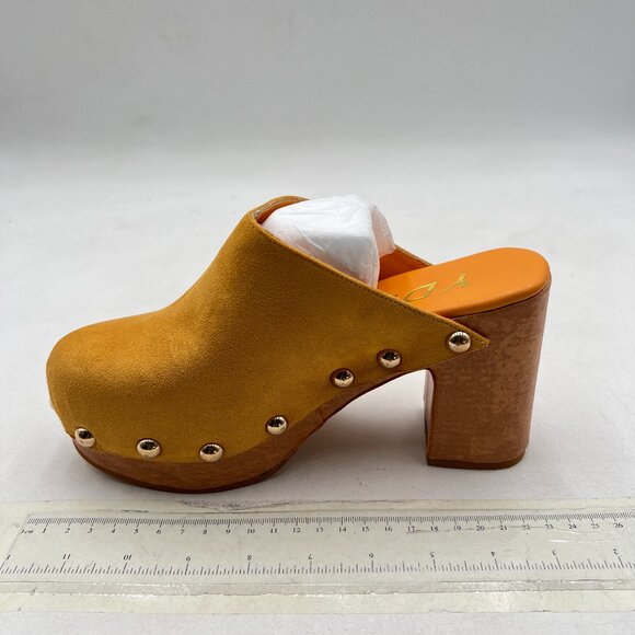 YDN Shoes - YDN Yellow Rounded Toe Studded Clogs Mules Platform Slip On Block Heel Shoe